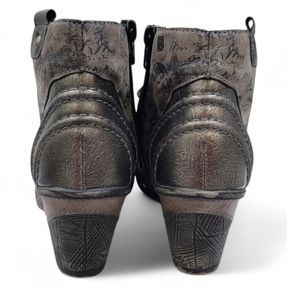 Remonte Servia Script Print Ankle Boots Gray Steampunk Womens Size 6 - Picture 5 of 17